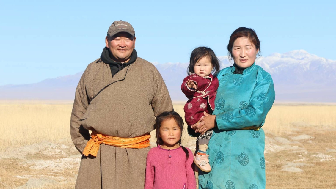A herder family from the Khovd province (from left D.Byambadorj, father and B.Bolormaa, mother)